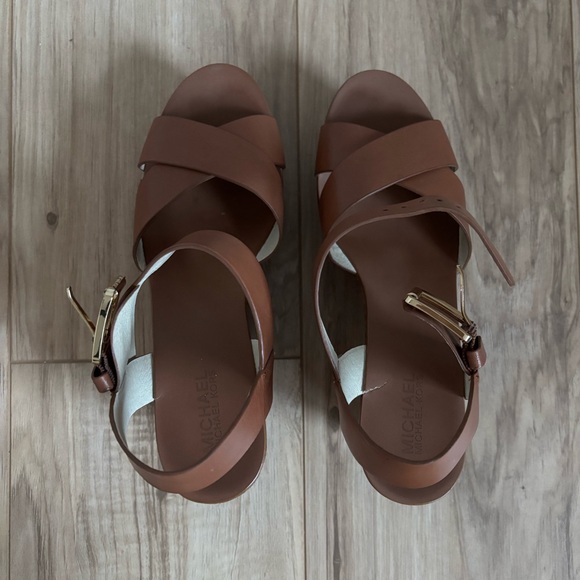 Michael Kors Peggy Wedge Heels in Luggage - Picture 5 of 10